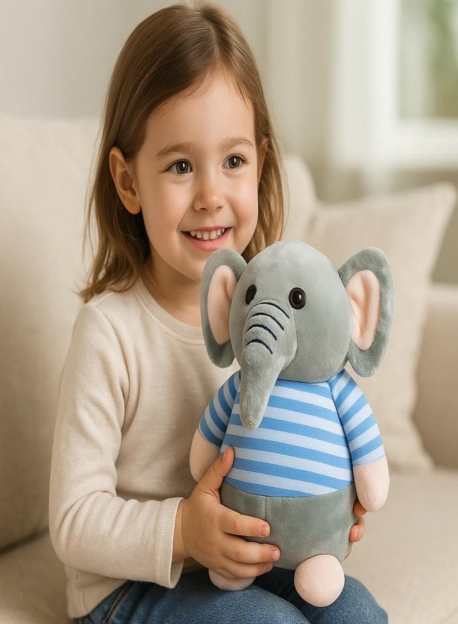 Fun4you Plush Elephant Stuffed Animal Toy with Blue Striped T-Shirt, Soft Toy for Kids, Grey (Blue) - Image 5
